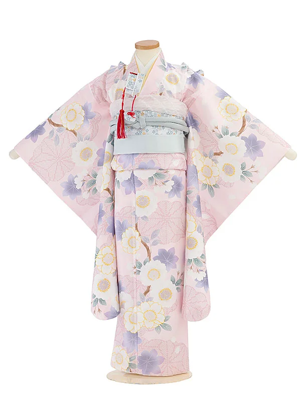 七五三レンタル(7歳女児結び帯) F448 淡ピンク 桜紅葉