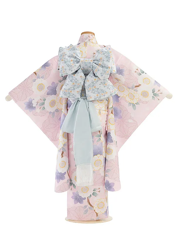 七五三レンタル(7歳女児結び帯) F448 淡ピンク 桜紅葉