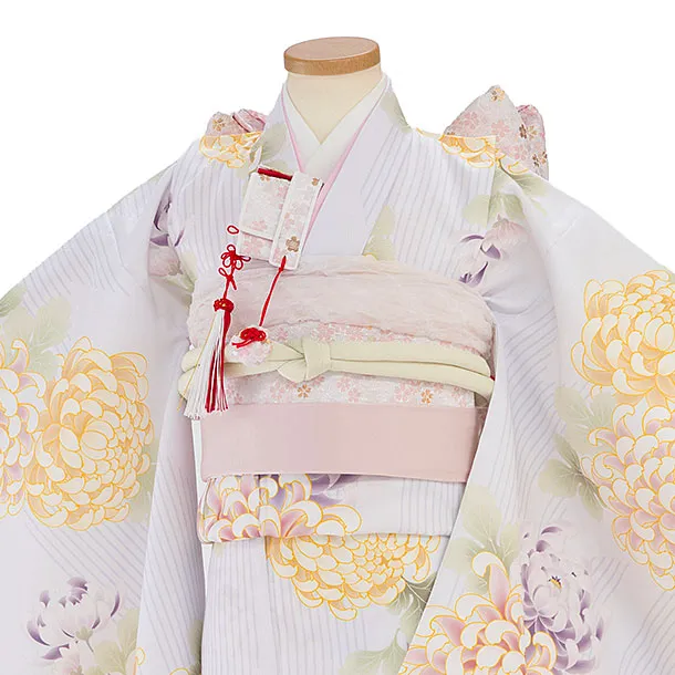 七五三レンタル(7歳女児結び帯) F454 淡グレー 菊矢羽