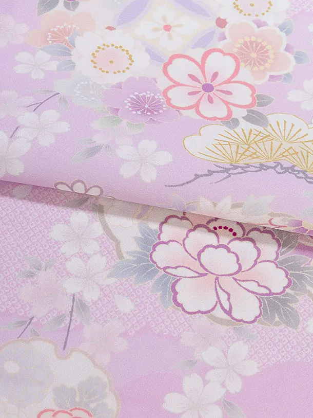 七五三レンタル(7歳女児結び帯) F455 ピンクパープル 花鞠雪輪