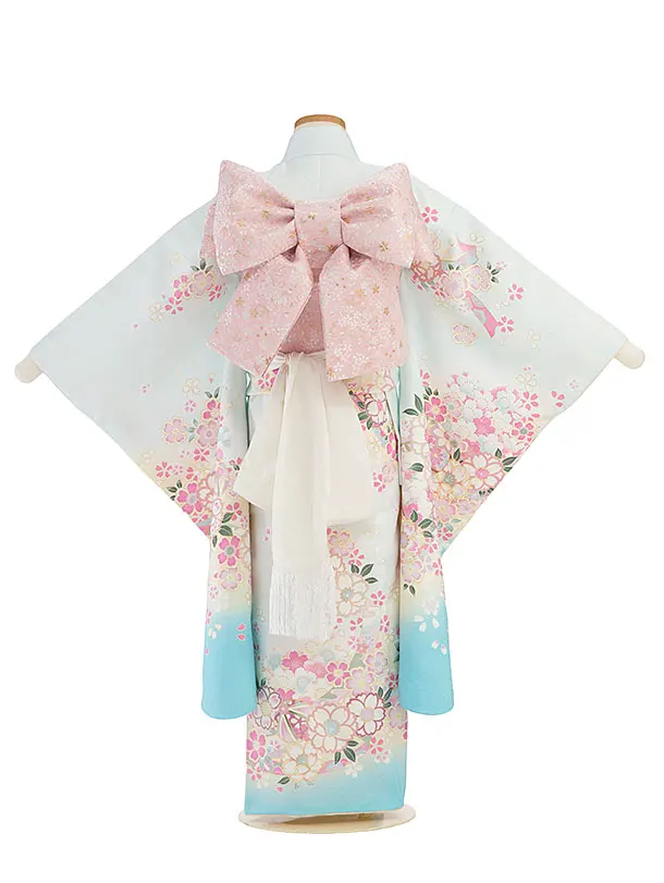 七五三レンタル(7歳女児結び帯) F459 水色 桜まり