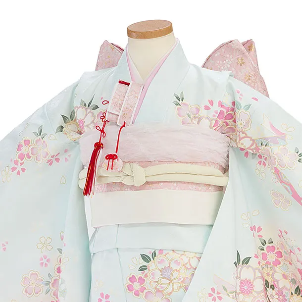 七五三レンタル(7歳女児結び帯) F459 水色 桜まり