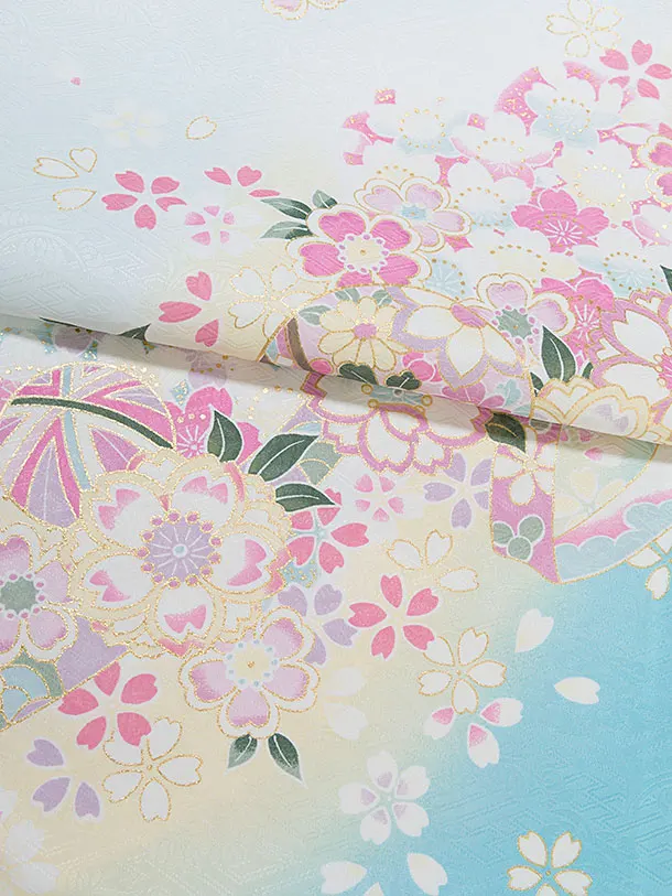 七五三レンタル(7歳女児結び帯) F459 水色 桜まり