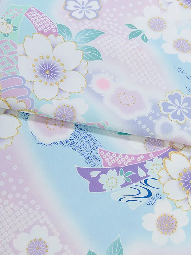 七五三レンタル(7歳女児結び帯) F463 KAGURA／水色 桜熨斗