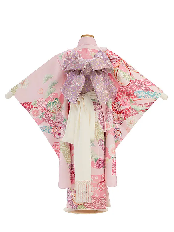 七五三レンタル(7歳女児結び帯) F479 式部浪漫／ピンク 華鞠熨斗