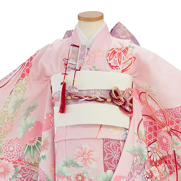 七五三レンタル(7歳女児結び帯) F479 式部浪漫／ピンク 華鞠熨斗