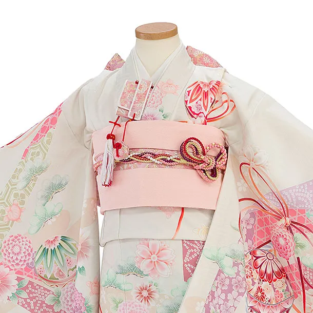 七五三レンタル(7歳女児結び帯) F480 式部浪漫／オフホワイト 華鞠熨斗