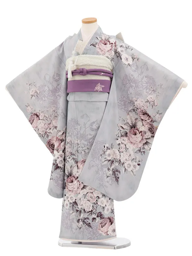 七五三(7歳女児結び帯) F482 JILL STUART／淡グレー ローズ