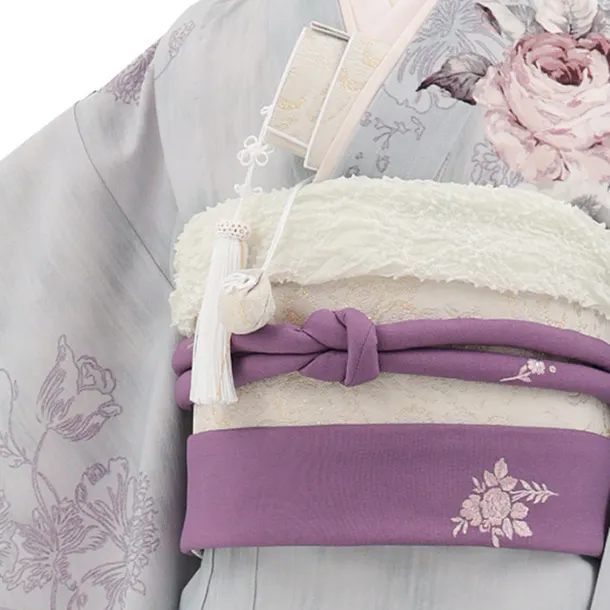 七五三(7歳女児結び帯) F482 JILL STUART／淡グレー ローズ