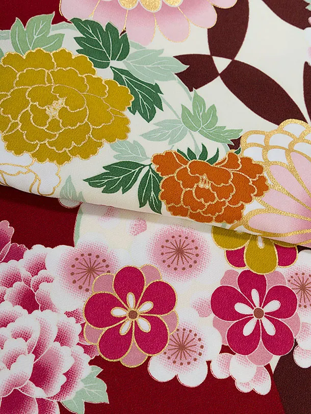 七五三レンタル(5歳女児結び帯) F503 花わらべ／クリーム×エンジ 古典華