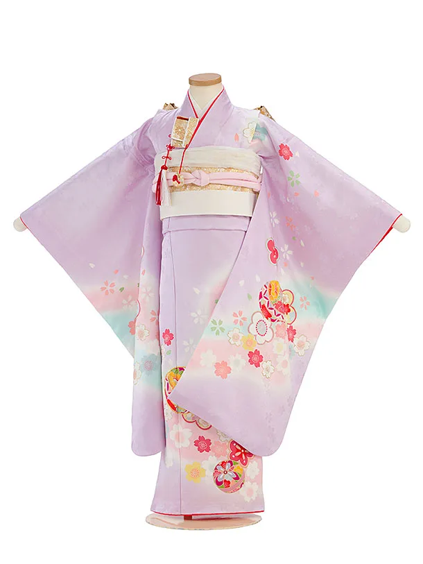 【正絹】七五三レンタル(7歳女児結び帯) F506 紫色 花まり