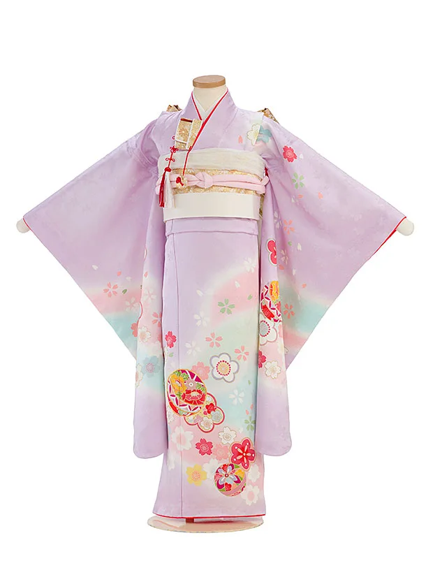 【正絹】七五三レンタル(7歳女児結び帯) F506 紫色 花まり