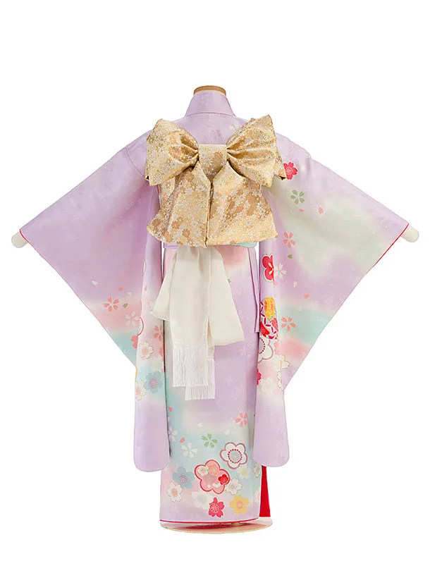 【正絹】七五三レンタル(7歳女児結び帯) F506 紫色 花まり