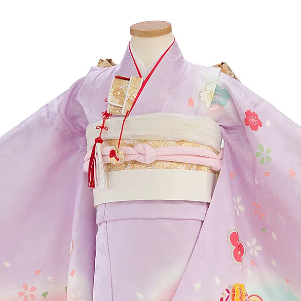 【正絹】七五三レンタル(7歳女児結び帯) F506 紫色 花まり