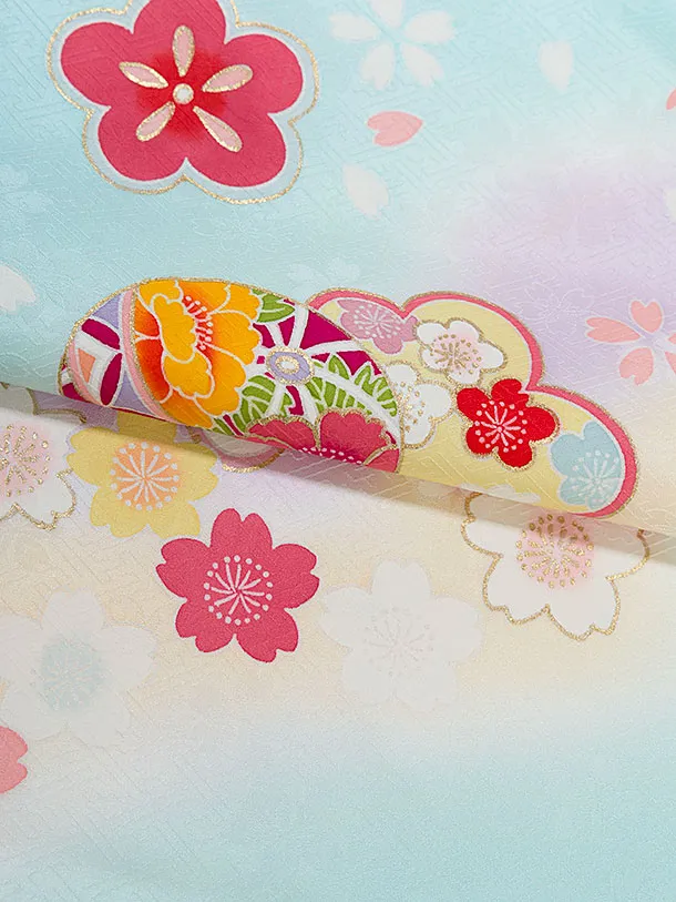 【正絹】七五三レンタル(7歳女児結び帯) F507 水色 花まり