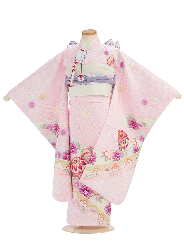 七五三レンタル(7歳女児結び帯) F508 ピンク 鞠鹿の子