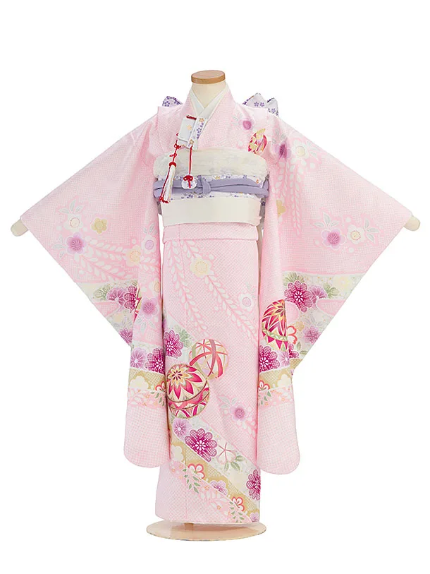 七五三レンタル(7歳女児結び帯) F508 ピンク 鞠鹿の子