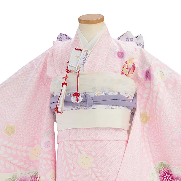 七五三レンタル(7歳女児結び帯) F508 ピンク 鞠鹿の子