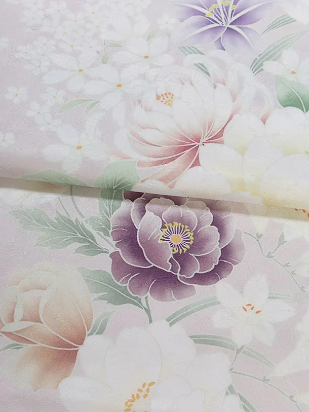 七五三レンタル(5歳女児結び帯) F533 白×淡くすみピンク片身替わり 花華