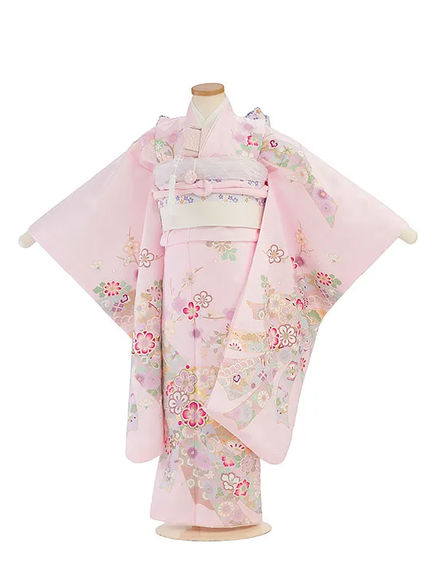 七五三レンタル(7歳女児結び帯) F537 ピンク 花熨斗