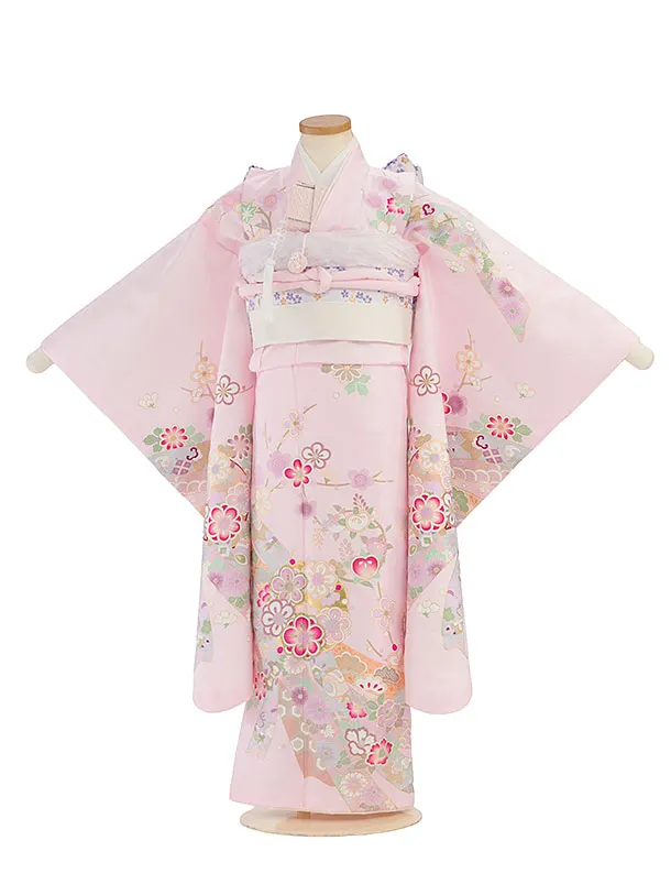 七五三レンタル(7歳女児結び帯) F537 ピンク 花熨斗