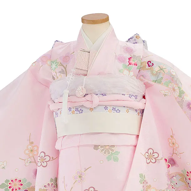 七五三レンタル(7歳女児結び帯) F537 ピンク 花熨斗