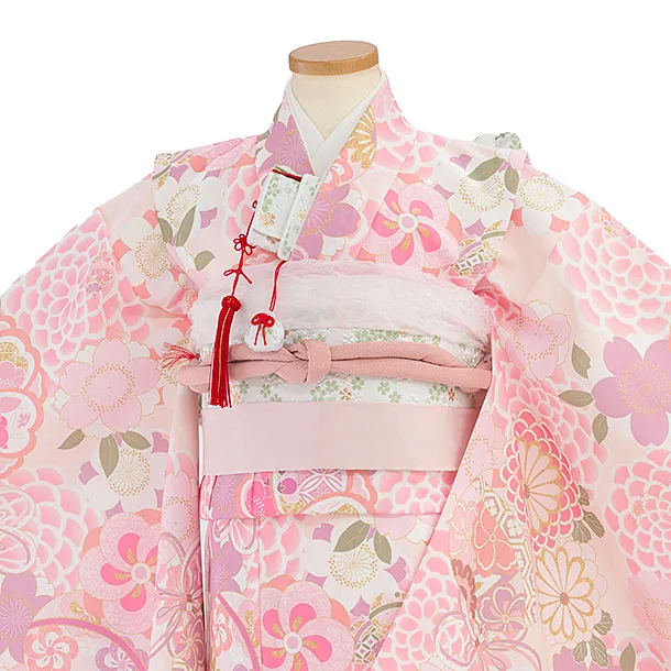 七五三(8歳9歳女児結び帯) F545 KAGURA／薄ピンクベージュ 桜菊