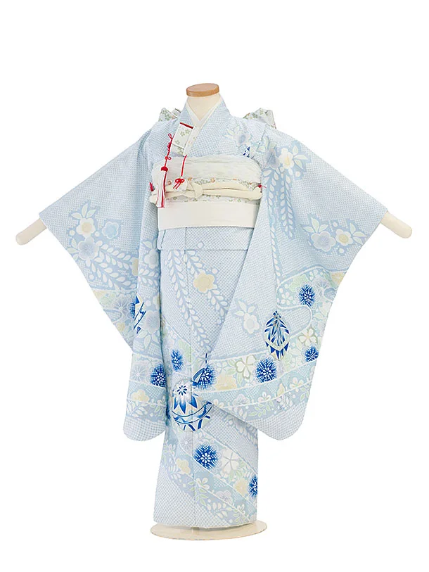 七五三レンタル(5歳女児結び帯) F546 淡水色 鞠鹿の子