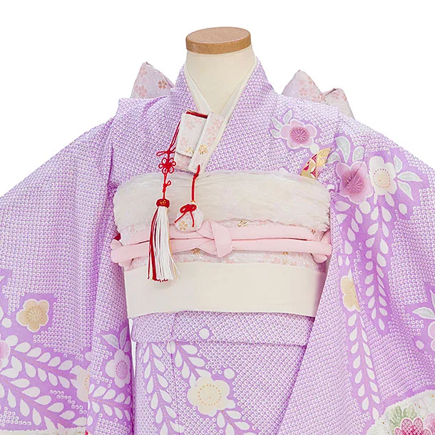 七五三レンタル(5歳女児結び帯) F549 パープル 鞠鹿の子