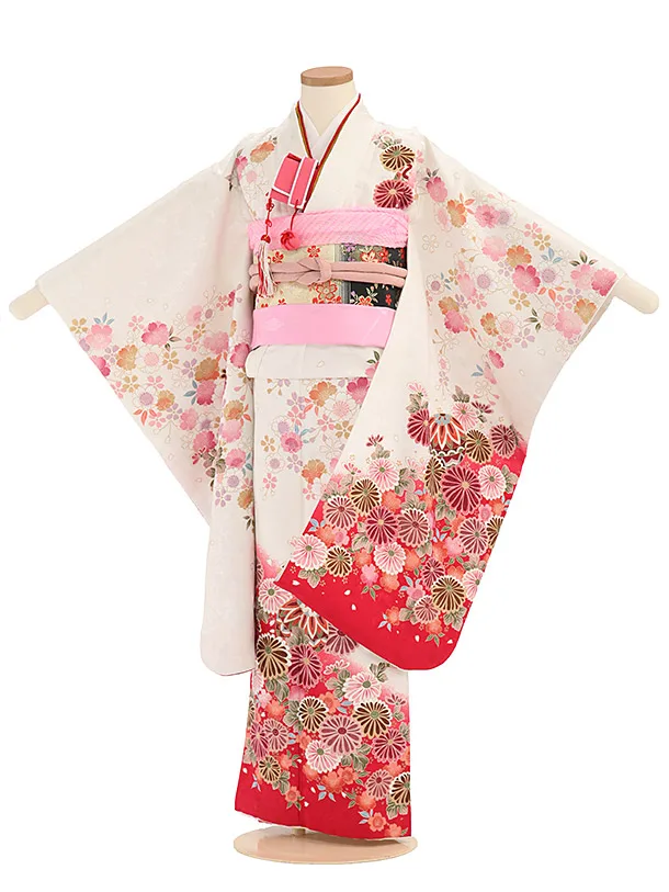 七五三レンタル(6歳7歳女児結び帯) G017 白 桜菊