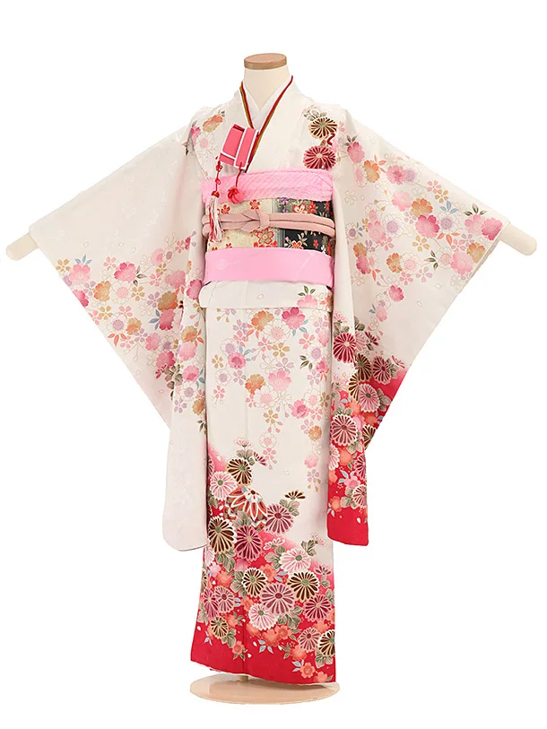 七五三レンタル(6歳7歳女児結び帯) G017 白 桜菊