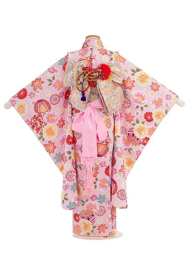 753レンタル(7歳女結び帯) G111 ﾋﾟﾝｸ鞠