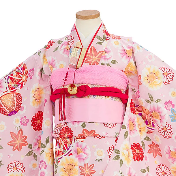 753レンタル(7歳女結び帯) G111 ﾋﾟﾝｸ鞠