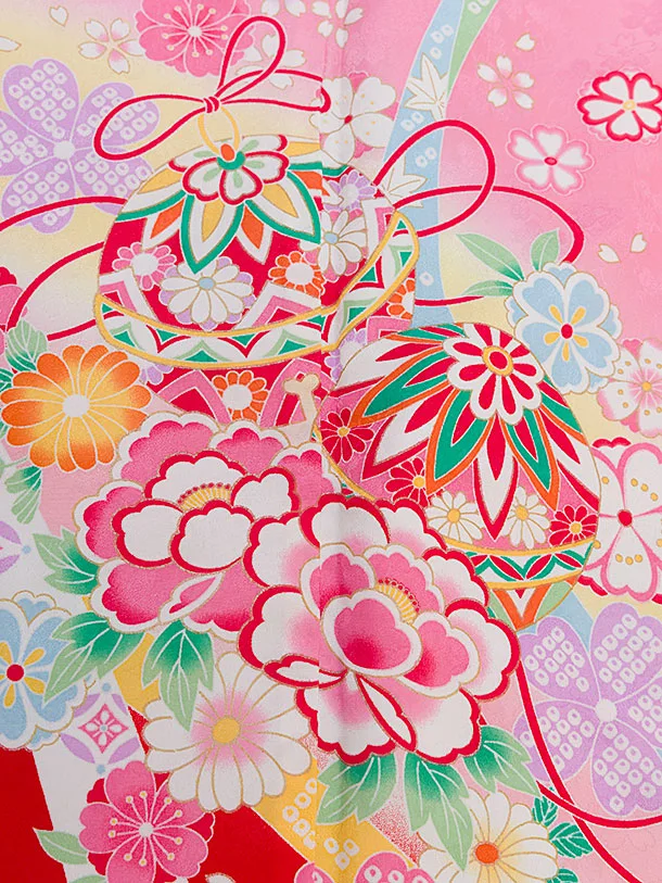 七五三レンタル(7歳女の子結び帯) G121 ﾋﾟﾝｸ花とまり