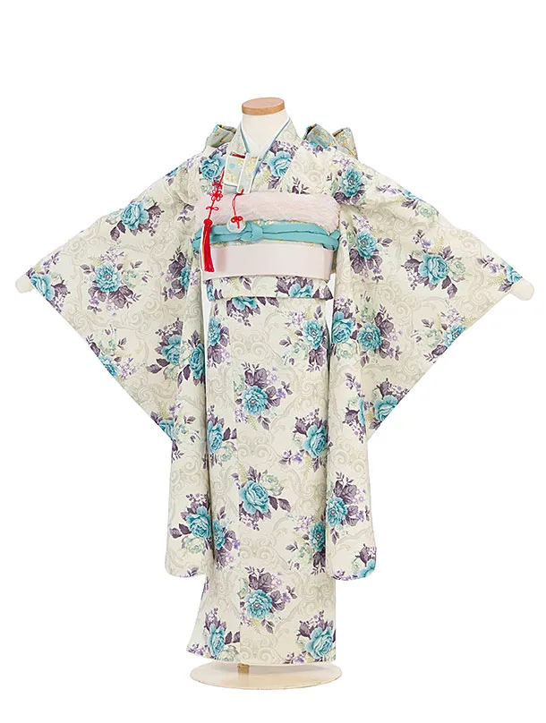 七五三レンタル(7歳女児結び帯) G366 グレージュ 洋花