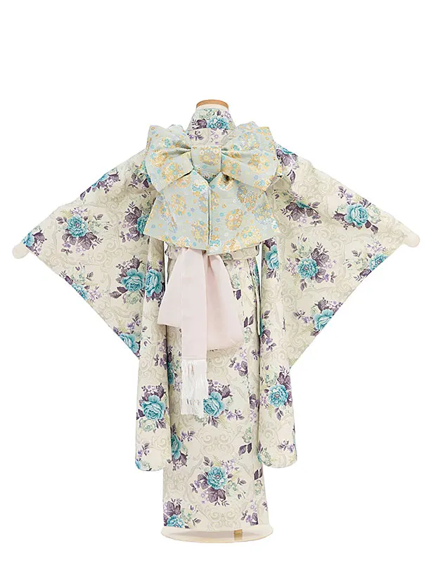 七五三レンタル(7歳女児結び帯) G366 グレージュ 洋花