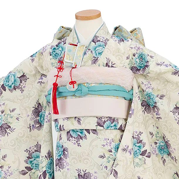 七五三レンタル(7歳女児結び帯) G366 グレージュ 洋花