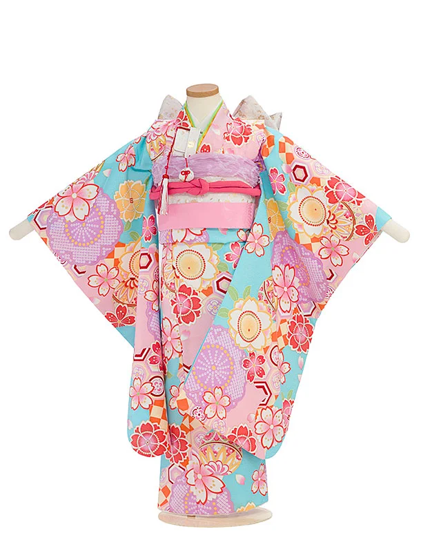 七五三レンタル(6歳7歳女児結び帯) G394 水色 桜まり