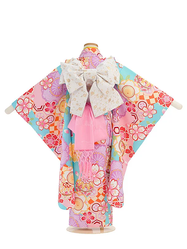 七五三レンタル(6歳7歳女児結び帯) G394 水色 桜まり