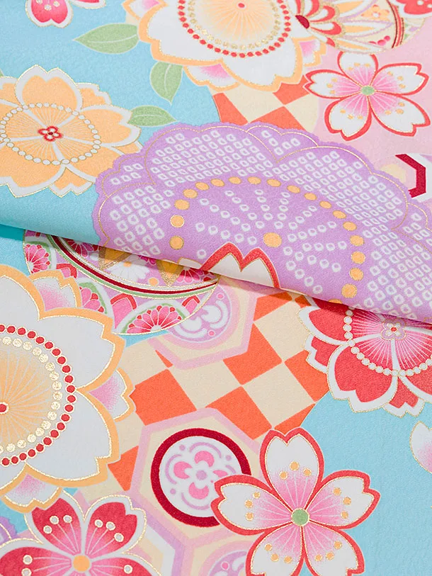 七五三レンタル(6歳7歳女児結び帯) G394 水色 桜まり