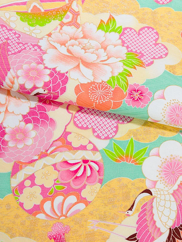 七五三レンタル(7歳女児結び帯) G395 式部浪漫／グリーン 牡丹鶴