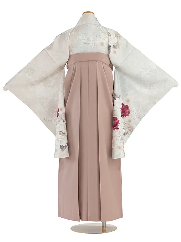 小学生卒業式かんたん袴（女子）A088シルバーベージュ片身替わり／ピンクベージュ