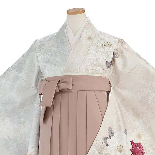 小学生卒業式かんたん袴（女子）A088シルバーベージュ片身替わり／ピンクベージュ