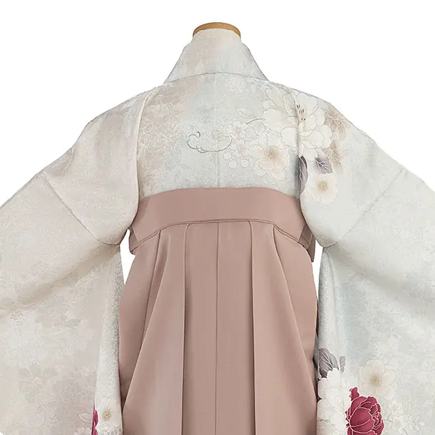 小学生卒業式かんたん袴（女子）A088シルバーベージュ片身替わり／ピンクベージュ