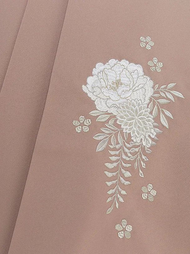 小学生卒業式かんたん袴（女子）A089 黒×ベージュ 片身替わり／ピンクベージュ