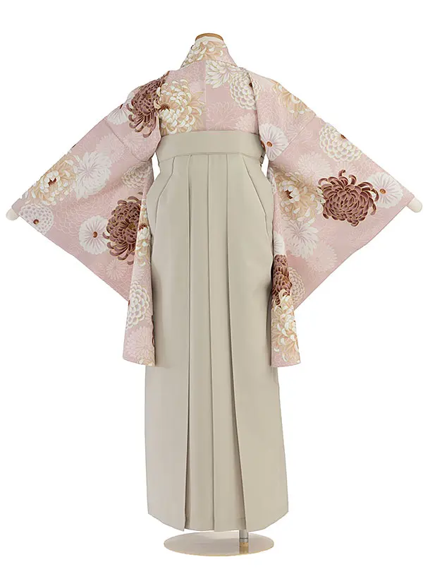 小学生卒業式かんたん袴（女の子）A093 くすみピンク 菊／ベージュ袴