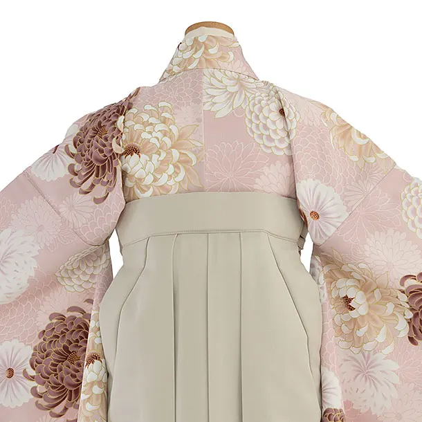 小学生卒業式かんたん袴（女の子）A093 くすみピンク 菊／ベージュ袴