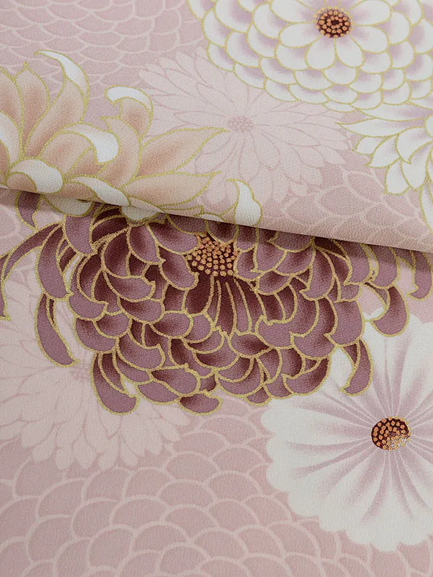 小学生卒業式かんたん袴（女の子）A093 くすみピンク 菊／ベージュ袴