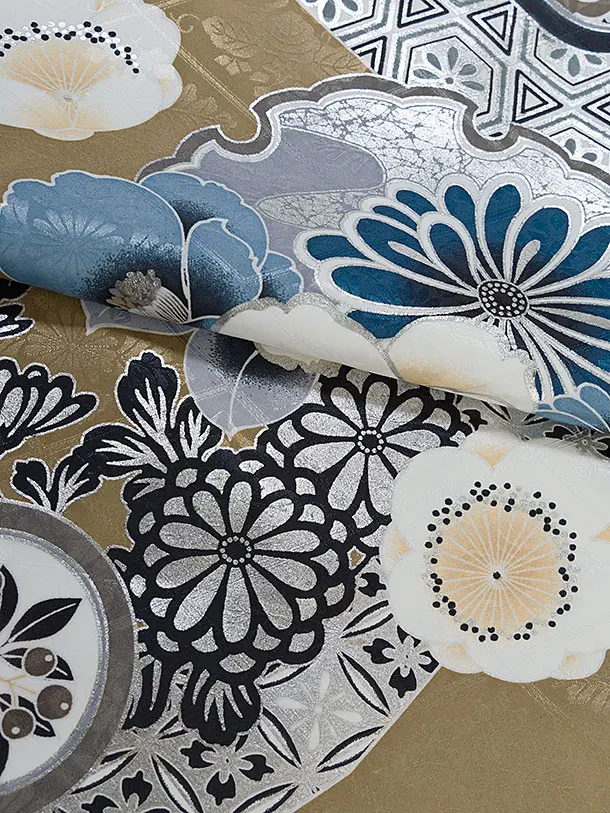 小学生卒業式かんたん袴（女の子）A098 渋茶色 華雪輪／藍鼠色袴