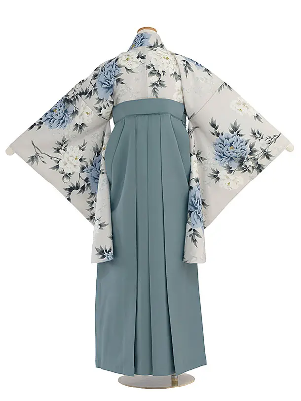 小学生卒業式かんたん袴（女の子）A101 グレージュ 牡丹／藍鼠色袴